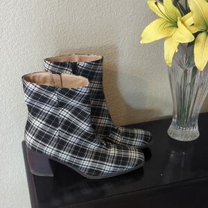 Plaid Ankle Boots - Black and White